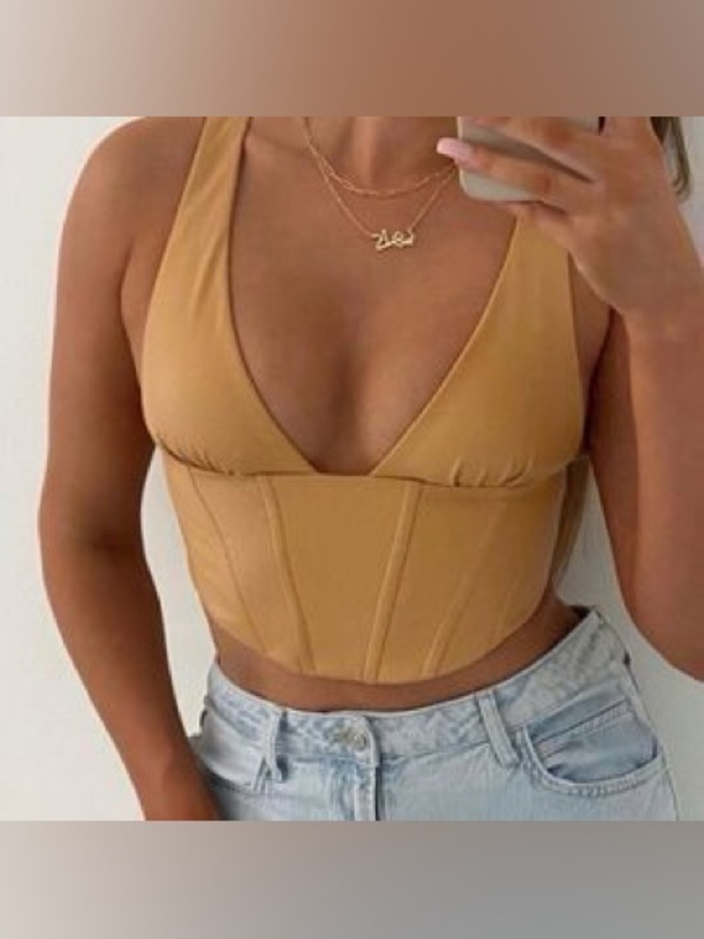 Zara Tan Faux Leather Corset Top- Size M